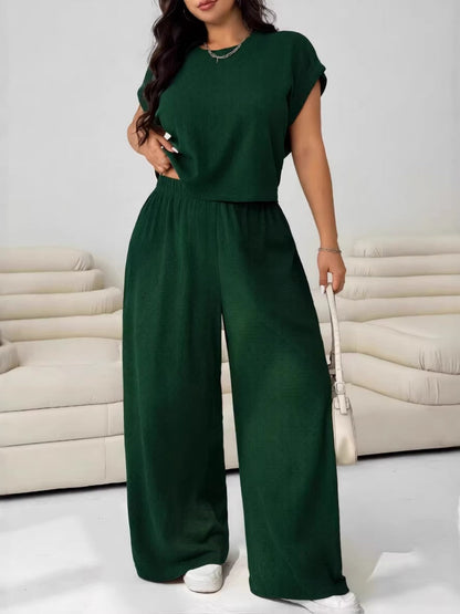 Loose-fit Simplicity Cropped T-shirt Wide-leg Trousers Set 2-piece Sets