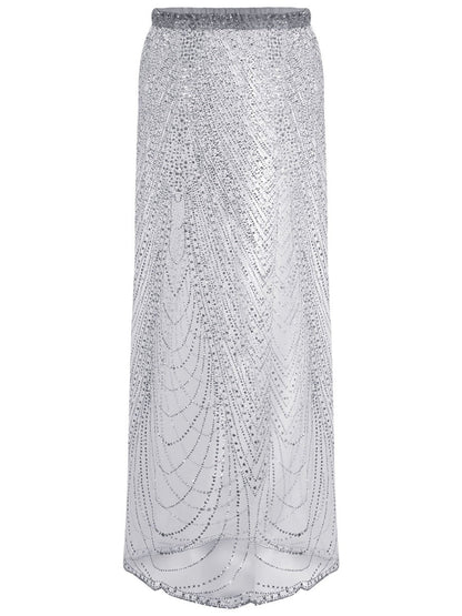 Beach Cover-up With Slits And Tie-up Shimmering Sequined Skirt