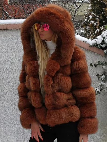 Artificial Fur Hooded Coat Parties Coats
