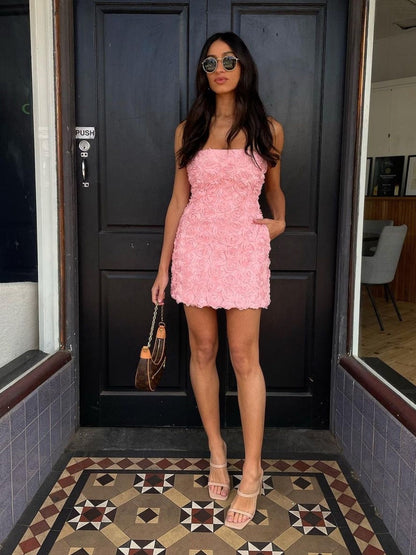 Versatile 3D Floral Strapless Bodycon Mini Dress