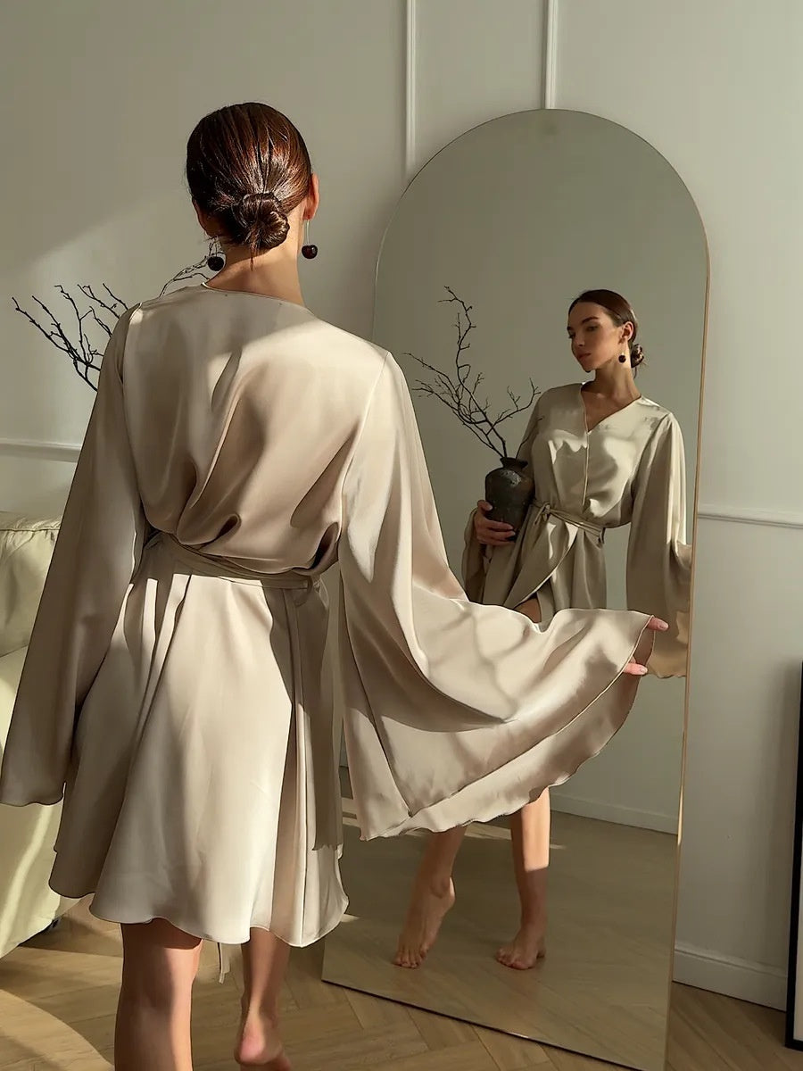 V-neck Thin Strap Nightgown Lazy Style Parties Mini&Short Dresses
