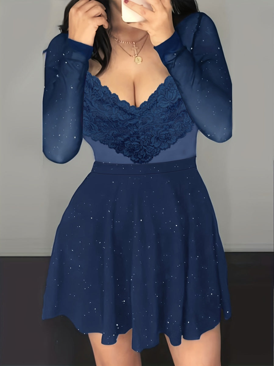 Sexy V-neck Bodycon Irregular Mesh Sequins Mini&Short Dresses