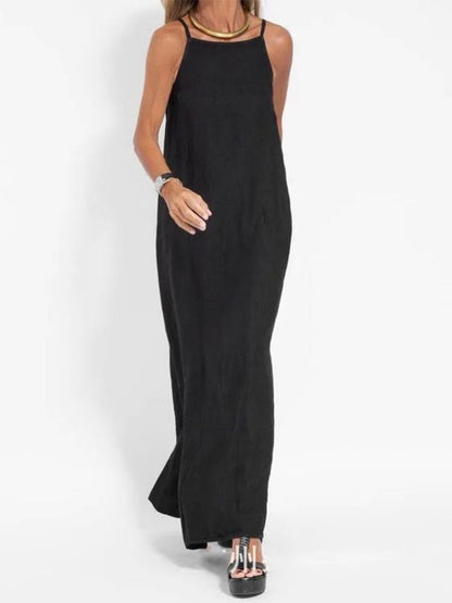 Cotton Linen Slit Spaghetti Strap Long Dress