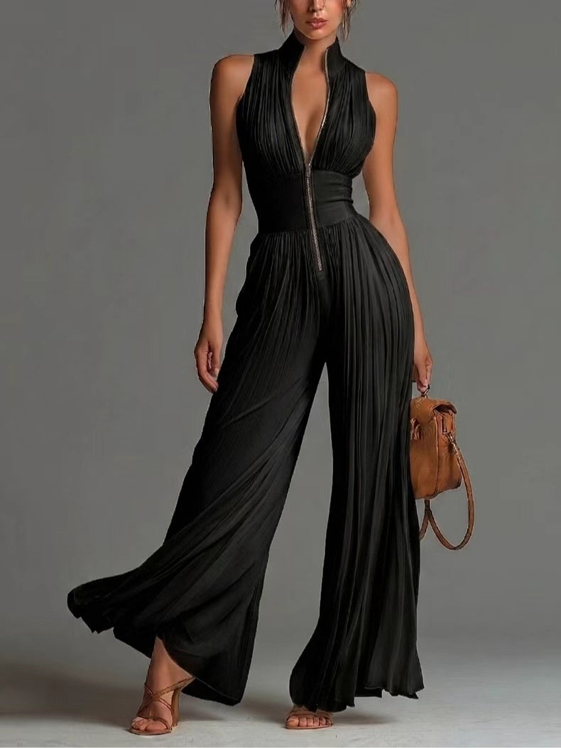 White Pleated Halter Jumpsuit