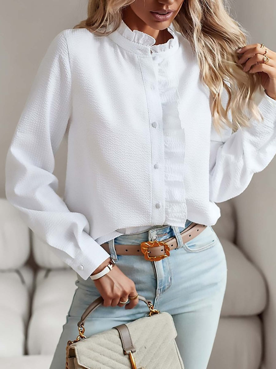 Wood Ear Stand Collar Stripes Shirts