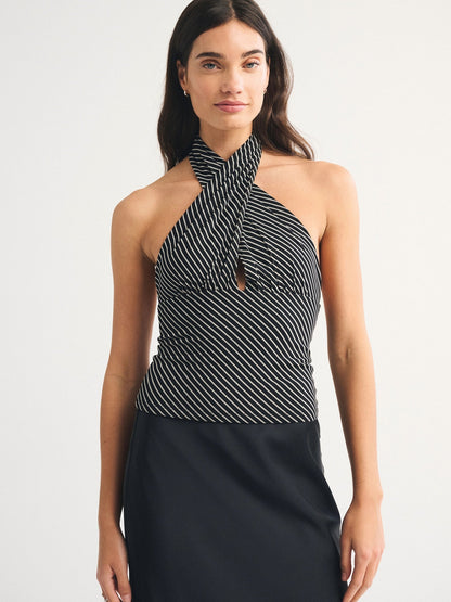 Polka Dots Neckband Cross Straps Backless Tank Tops