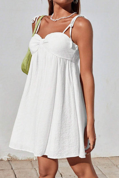 Tie Shoulder Sweetheart Crinkled Texture Babydoll Mini Dress