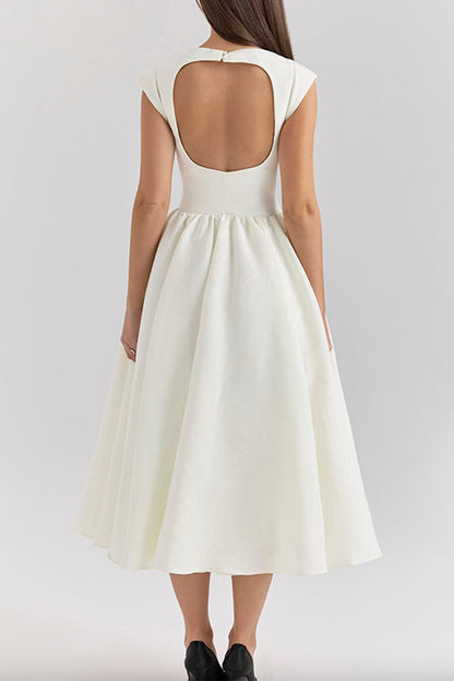 Margovil Cap Sleeves Open Back Waisted Swing Midi Dress