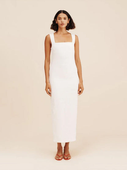 Square Collar Cotton And Linen Camisoles Leisure Temperament Maxi Dresses