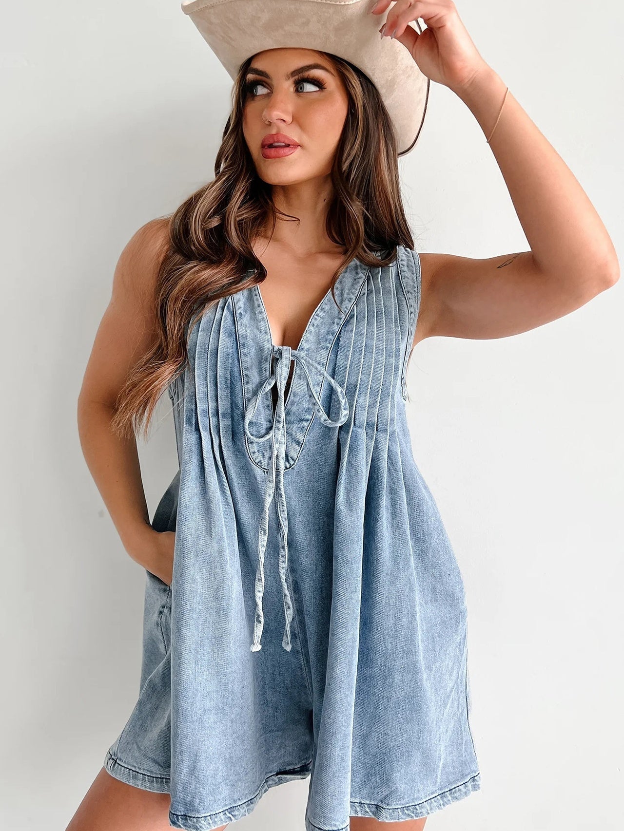 Sleeveless Short-sleeved Denim Jumpsuit