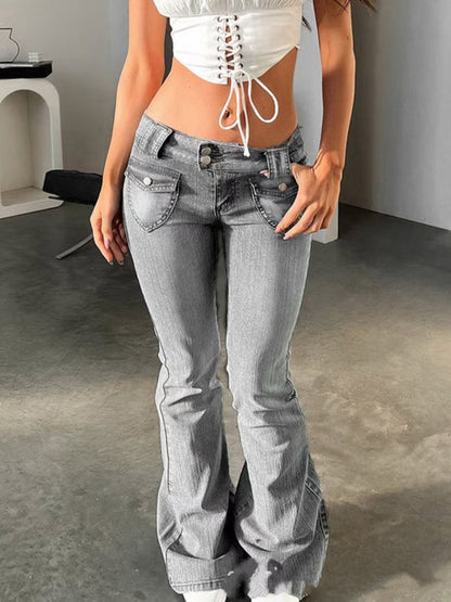 Washed Slim-fit High Stretch Low-rise Flared Jeans