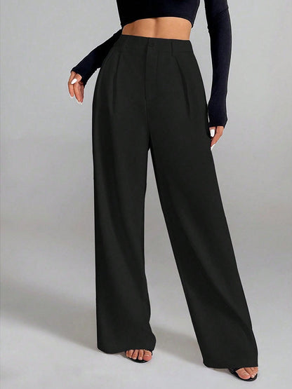 Solid Color Loose Button-down Suit Trousers