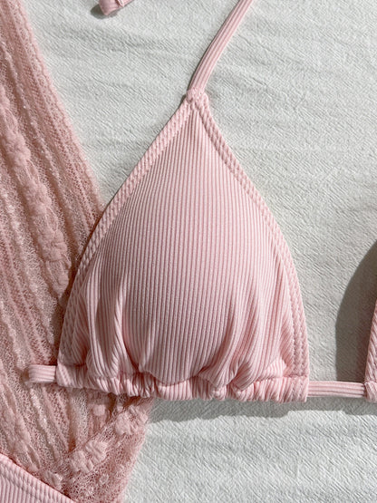 Sexy Lace Mesh Swimsuit Bikini Four-piece Set