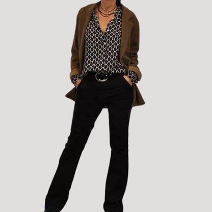 | Long Sleeve V-Neck Printed Blouse