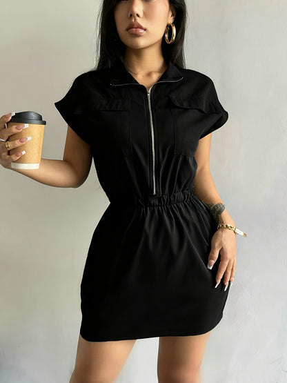 Workwear Style Shirt With A Fitted Waist And Slimming Short-sleeved Dress