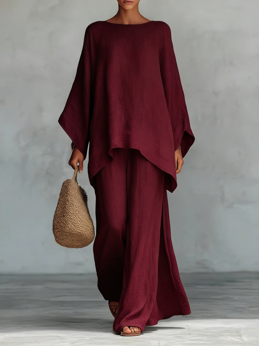 Blended Loose-fit Simplicity T-shirts Wide-leg Pants Set 2-piece Sets