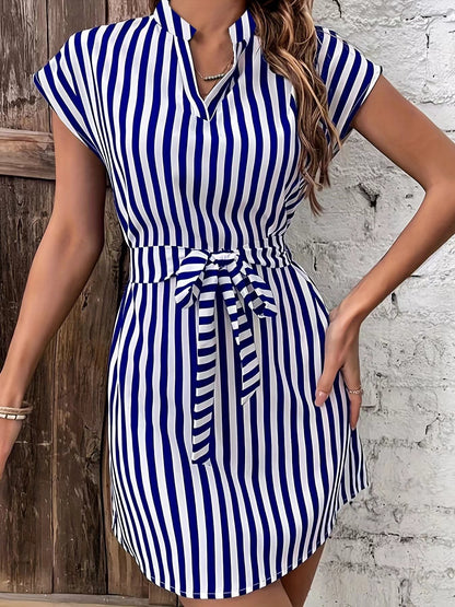 Sleeveless Striped Tie-waist Short Dress