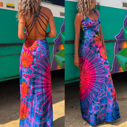 Margovil Strappy Backless Tie Dye Maxi Dress