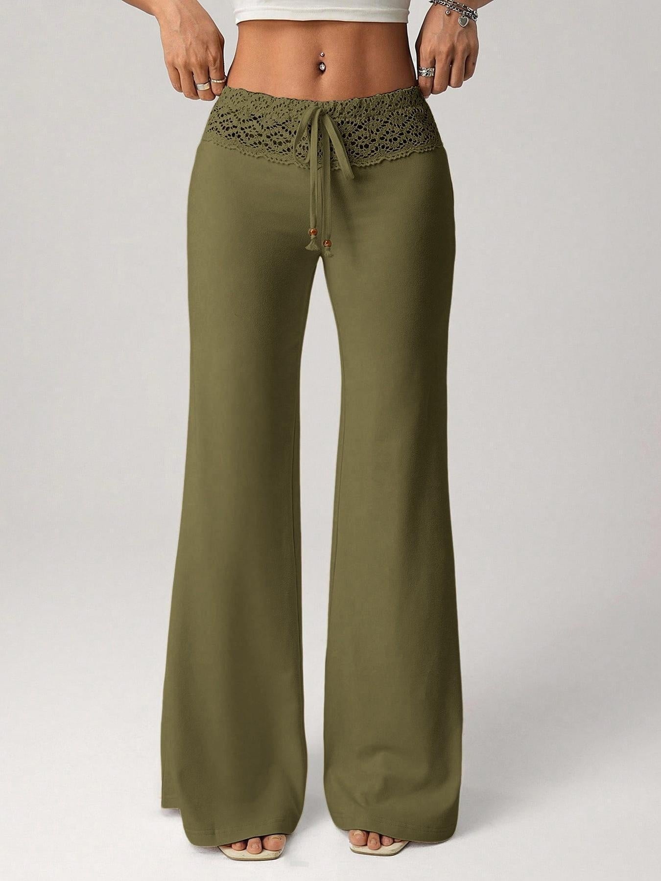 Lace-trimmed Casual Sexy Yoga Flared Pants