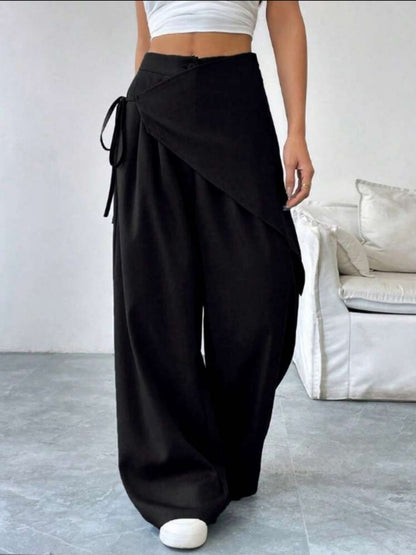 Button-up Slimming Wide-leg Trousers