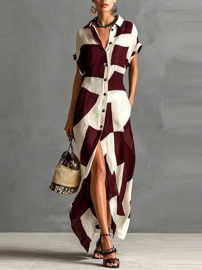 Geometric Patterns Plaid Printed Shirts Vacation Sunscreen Maxi Dresses