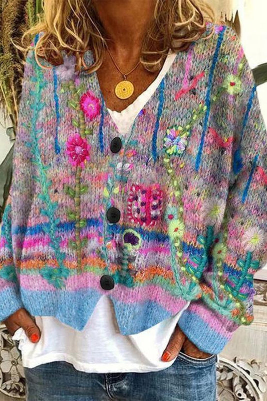 Fun and Chic Long Sleeved Cardigan with Fun Printed Buttons