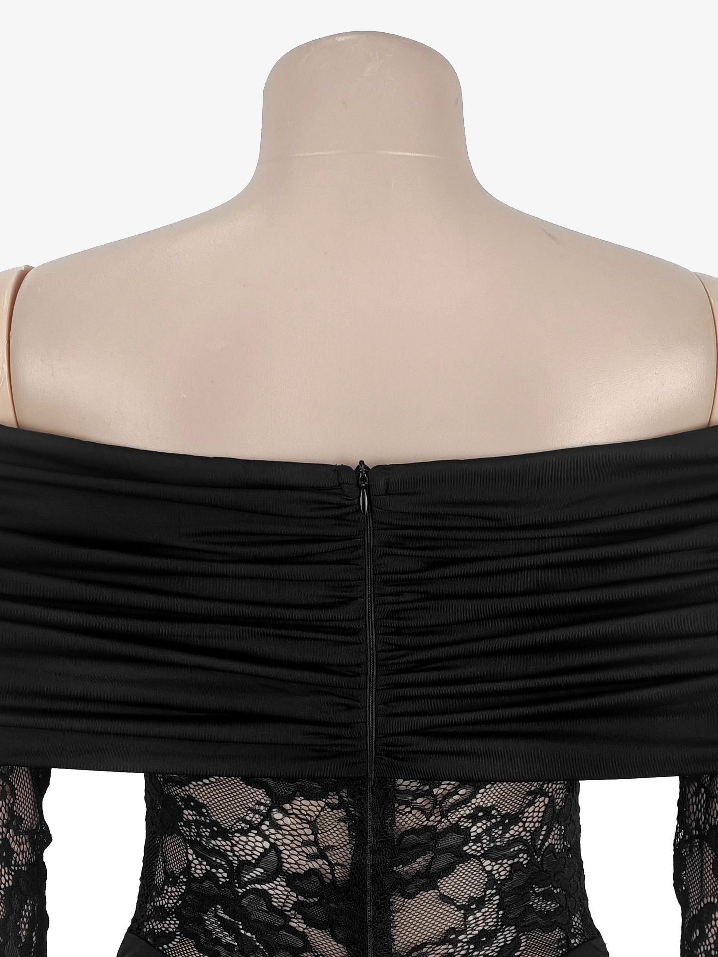 Off Shoulder Ruched Lace Sheer Panel Slim Fit Fishtail Long Gown For Women 2026