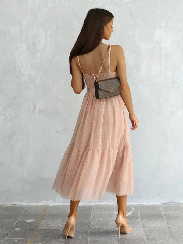 Birthday Lace V-Neck Sleeveless Midi Dresses