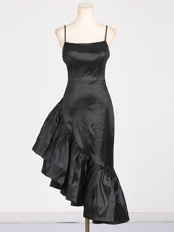 Asymmetrical Dress Spaghetti Strap Ruffles Backless Elegant Party Midi Dresses