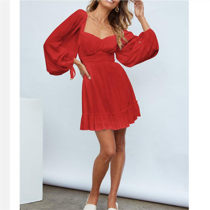 Ruffle Long Sleeve Square Collar Mini Dress in Multiple Colors