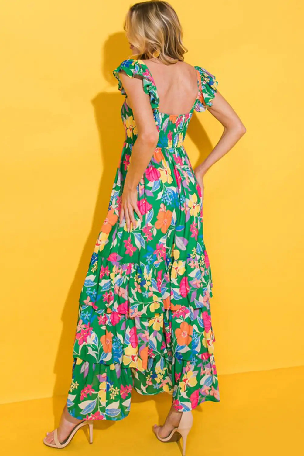 bohemian green floral maxi dress