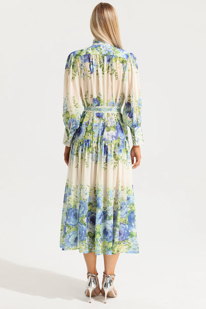 Floral High Neck Long Sleeve Maxi Dress