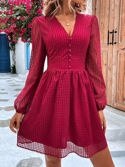 Casual V-Neck Long Sleeves Midi Dress