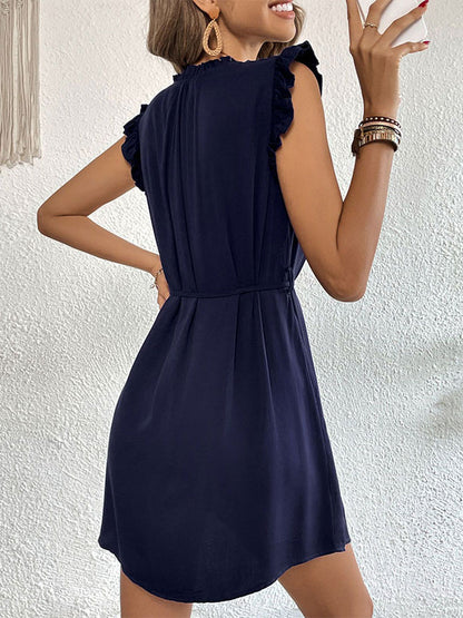 Mini Dresses Dark Navy Ruffles Short Dress