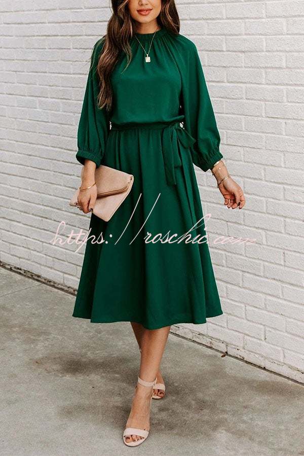 Solid Color Round Neck Big Hem Dress