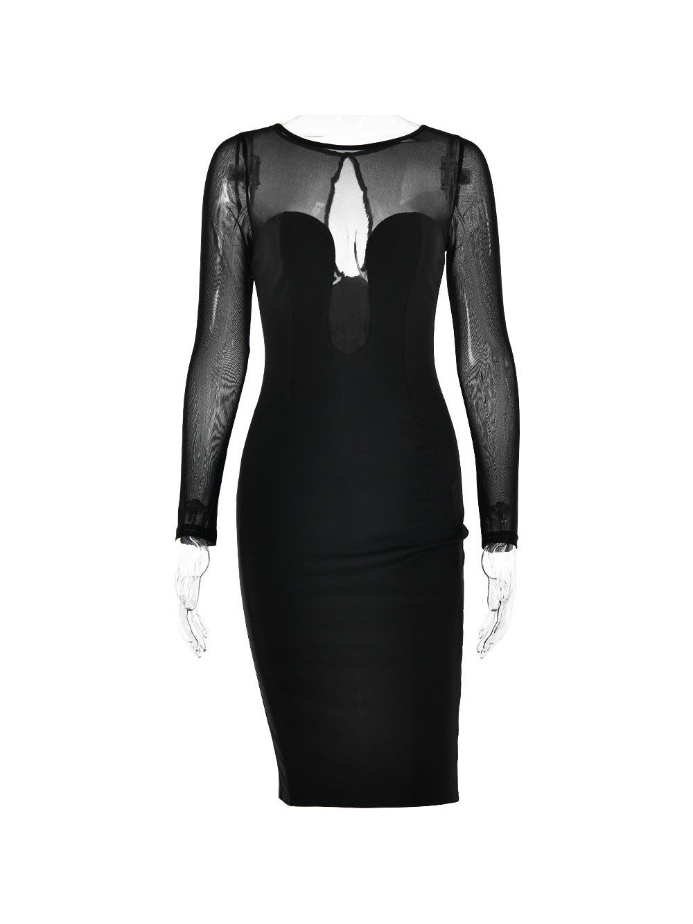 See through Round Neck High Waist Midi Dress