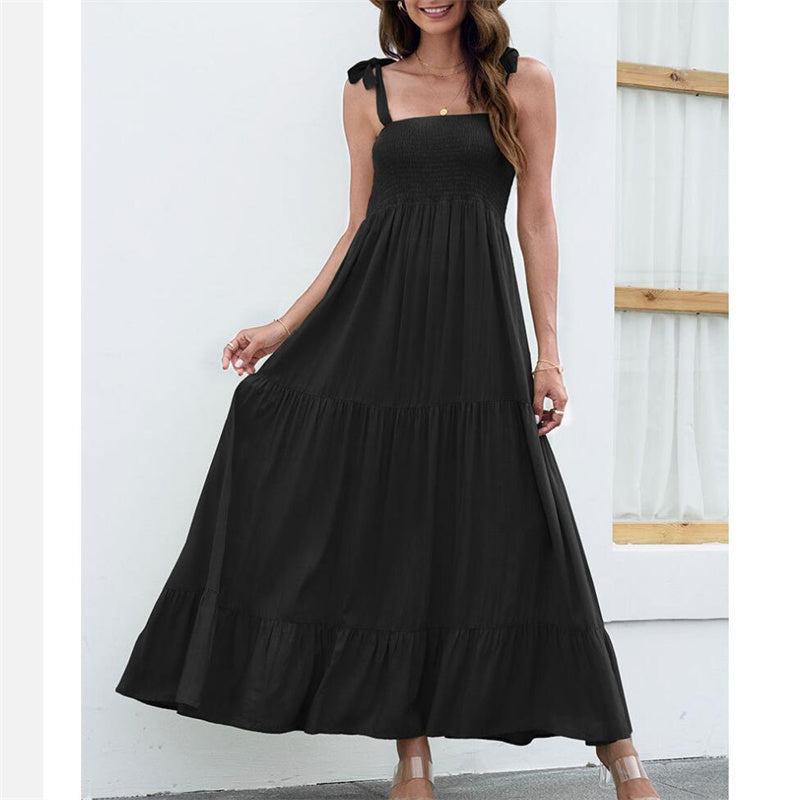 Sleeveless Sling Large Swing Maxi Dress in Black Green Orange