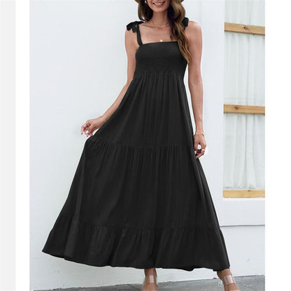 Sleeveless Sling Large Swing Maxi Dress in Black Green Orange