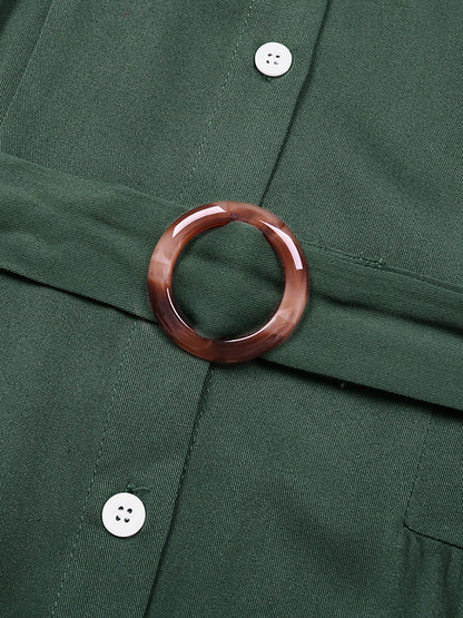 Shirt Dress Short Sleeves Belted Ring Details Buttons Midi Dresses