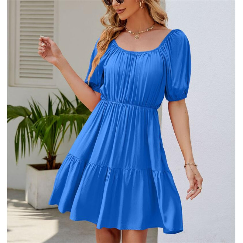 Bubble Sleeve Square Neck Mini Dress in Various Colors