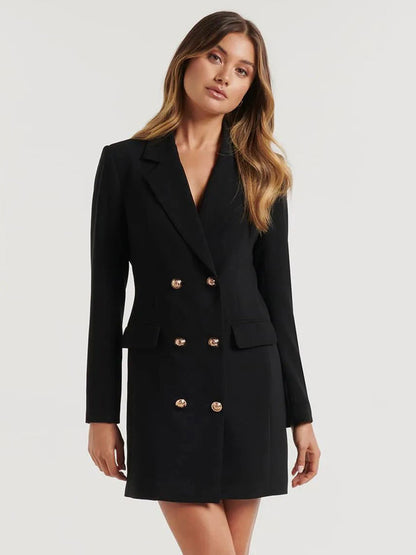 BlazerJacket For Women Turndown Collar Long Sleeves Mini Dresses