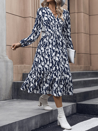 Casley Elegance Geometry Print Maxi Dress - Navy