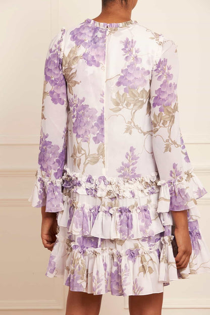 Floral Ruffle Round Neck Mini Dress