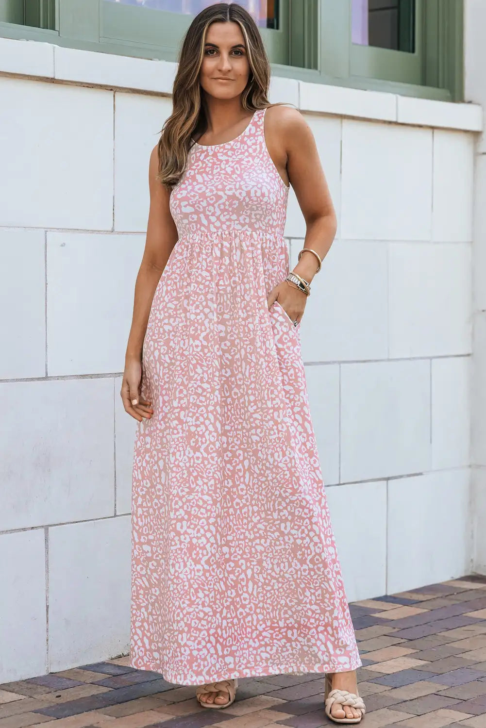 pink leopard print maxi dress