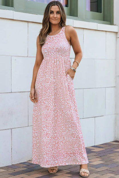 pink leopard print maxi dress