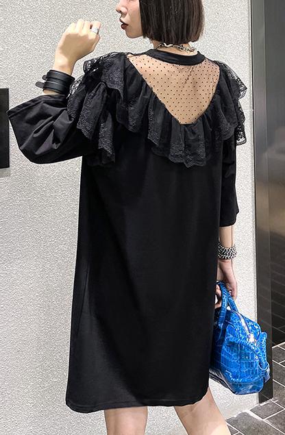 Unique Black Patchwork Lace Cotton Summer Maxi Dresses