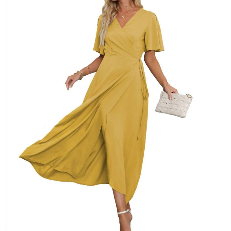 Solid Color V-Neck Slit Maxi Dress for Effortless Style