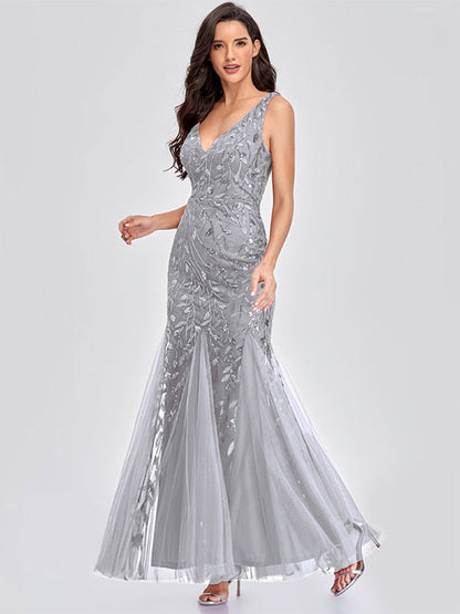 Mermaid Party Dresses V-Neck Sleeveless Birthday Semi Formal Maxi Dress