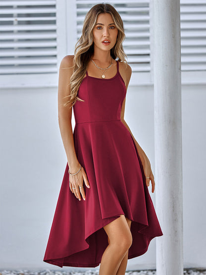 High Low Design Casual Straps Neck Sleeveless Midi Dress