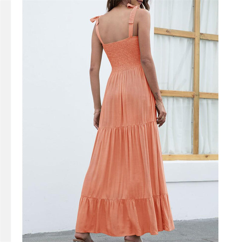 Sleeveless Sling Large Swing Maxi Dress in Black Green Orange